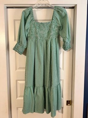 English Factory Green Checked Smocked Bodice Midi - Medium